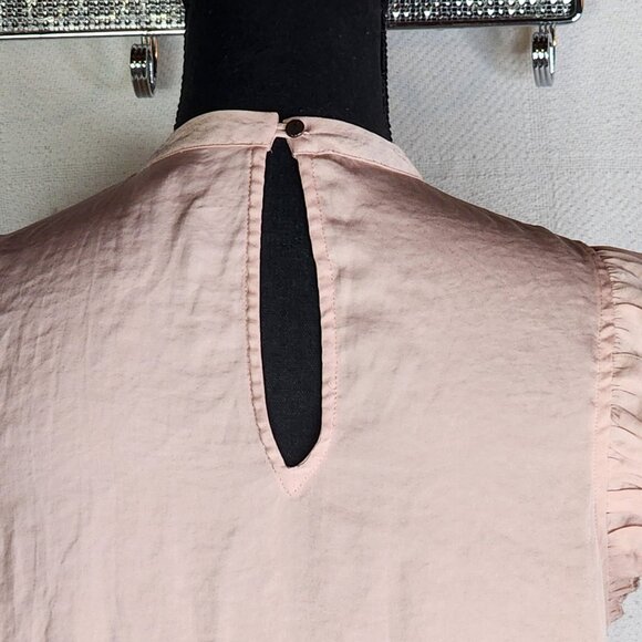 Massimo Blush Pink Ruffle Cap Sleeve Keyhole Front and Back Poly Top Size XS - Picture 8 of 16